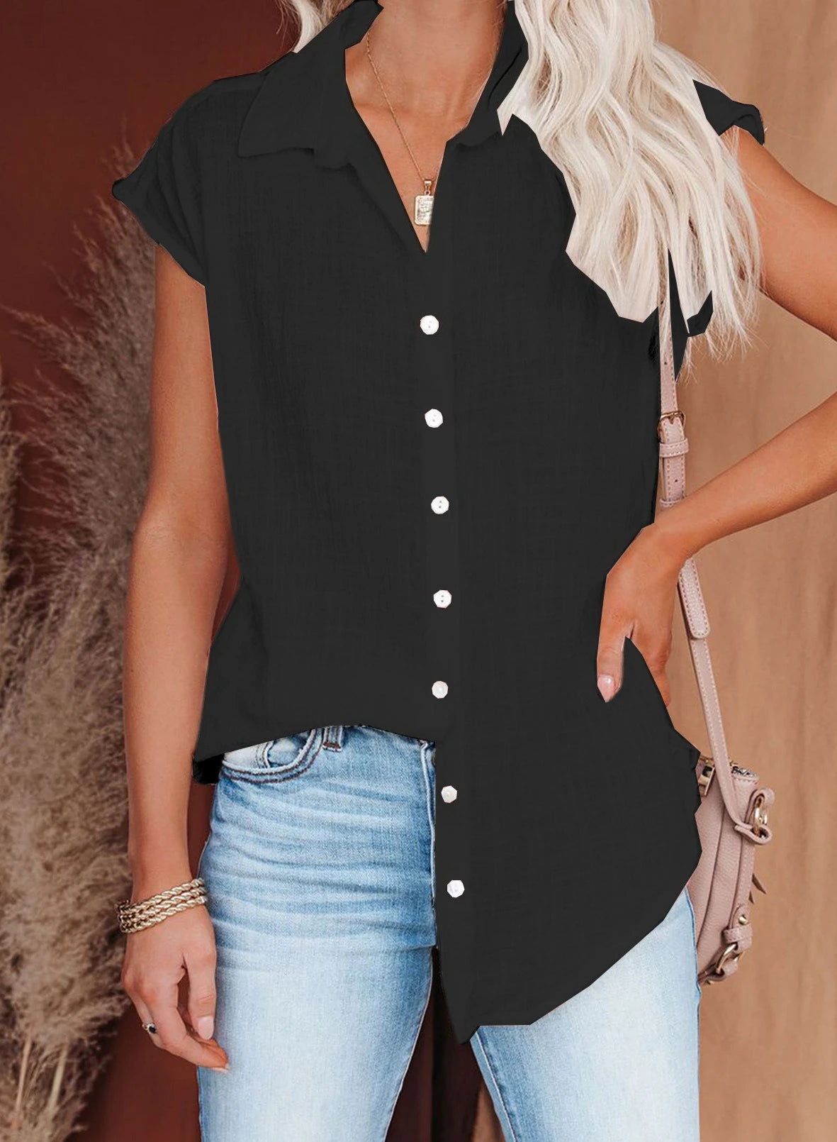 Summer Solid Cotton Linen Shirt for Women – Casual Short Sleeve Loose T-Shirt Ladies Thin Tee Top 🌿✨