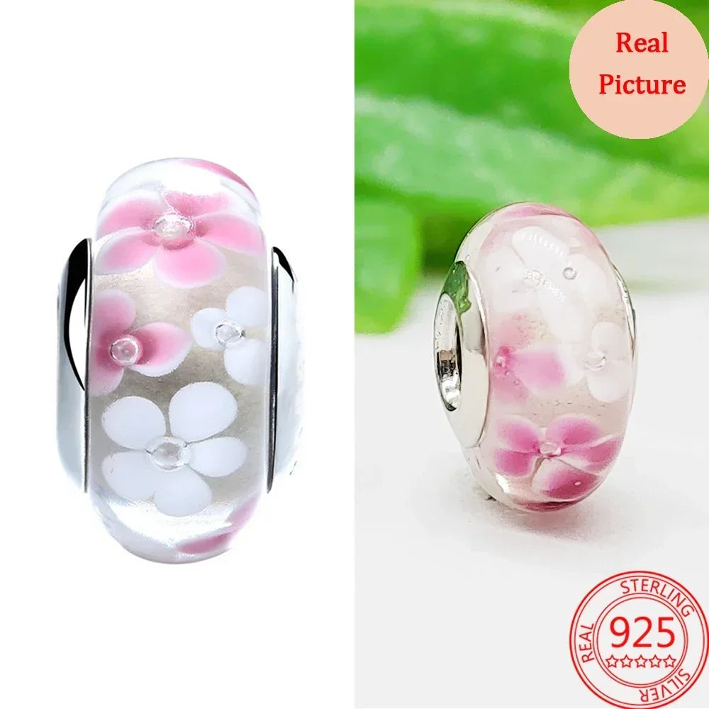 925 Sterling Silver Murano Glass Galaxy & Clover Heart Beads | Fit Pandora Bracelet DIY Jewelry Gift for Mum