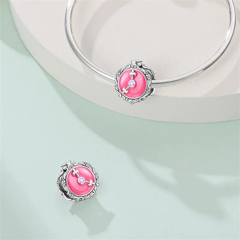 925 Silver Plated Magic Mirror Princess Angel Pink Charm Beads | Fits Original Pan 925 Bracelet | Exquisite DIY Jewelry