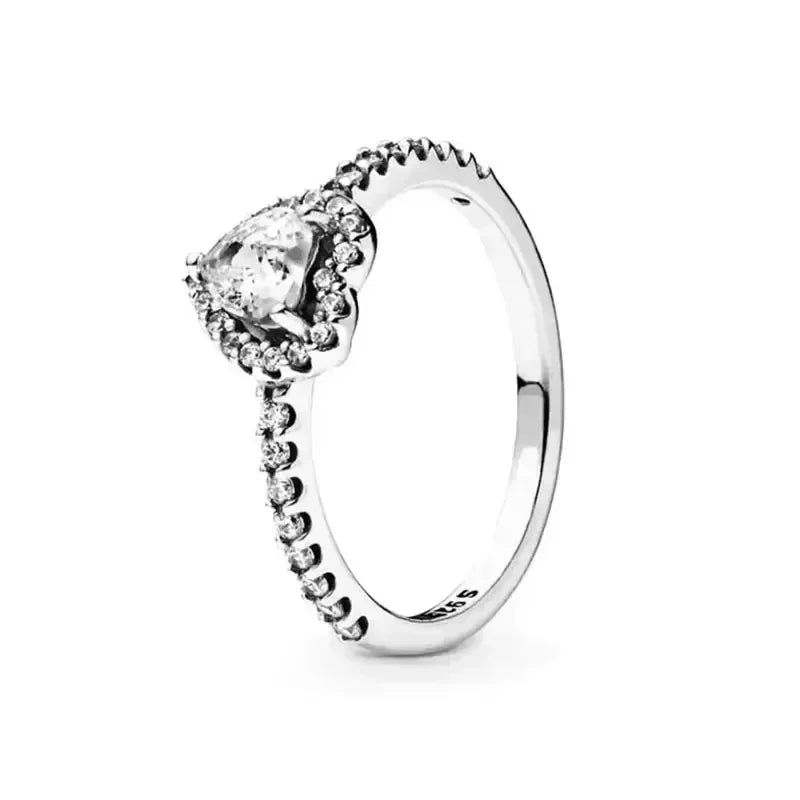 Hot Selling 925 Sterling Silver Crystal Heart-Shaped Ring | Multi-Color Sparkling Jewelry