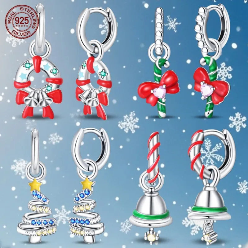 S925 Silver 🎄 Christmas Bell & Flower Earrings 💎 Holiday Gift for Women