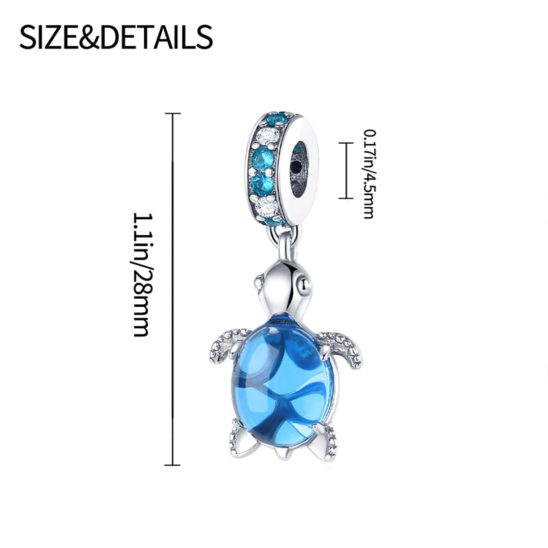 Blue Ocean Series 925 Sterling Silver Turtle Crab Mermaid Charms for 3mm Bracelet