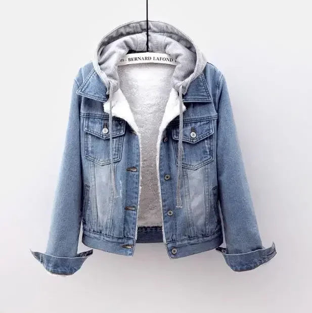 Women’s Hooded Denim Jacket | Patchwork Button Coat with Pockets Streetwear Outerwear 2025