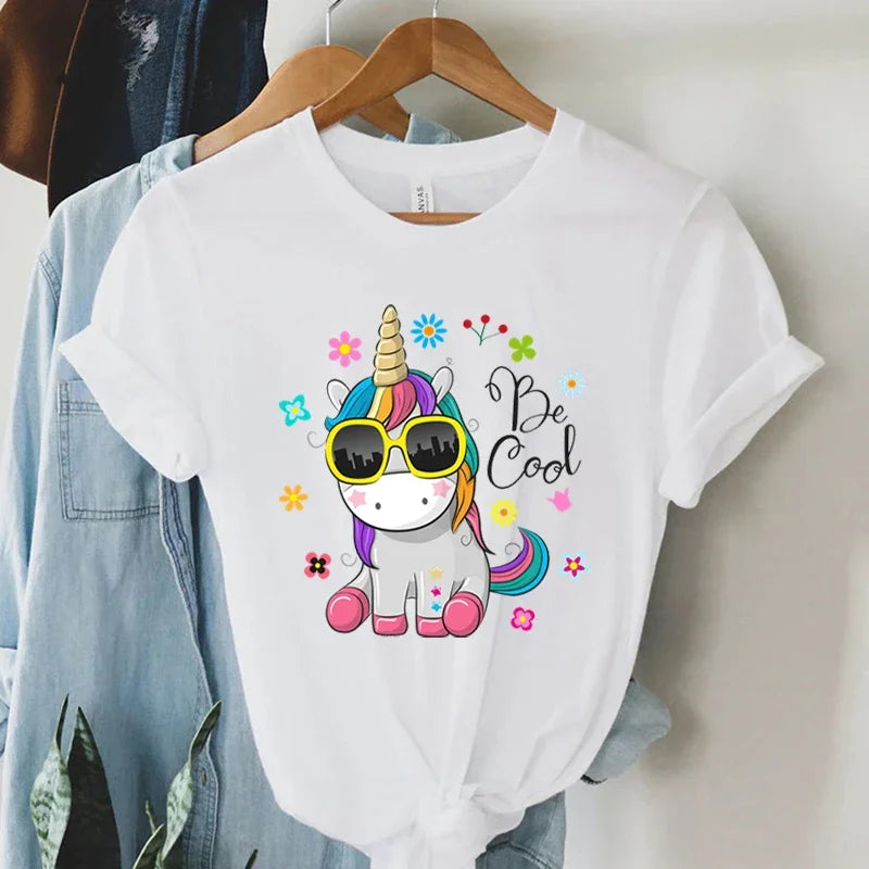 Women’s Cool Unicorn Print T-Shirt | Y2K Aesthetic Harajuku Graphic Short Sleeve Summer Top