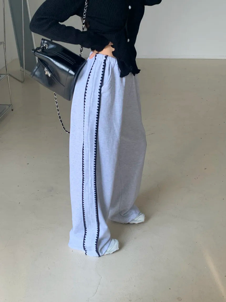 Chic Autumn Winter Loose Casual Pants – Color Block Side Stripe Floral Women Sweatpants Long Trousers