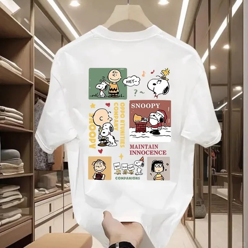 Large Cute Snoopy Cartoon Printed Cotton T-Shirt – Unisex Summer Streetwear Loose Fit Couple Top 🐶👕
