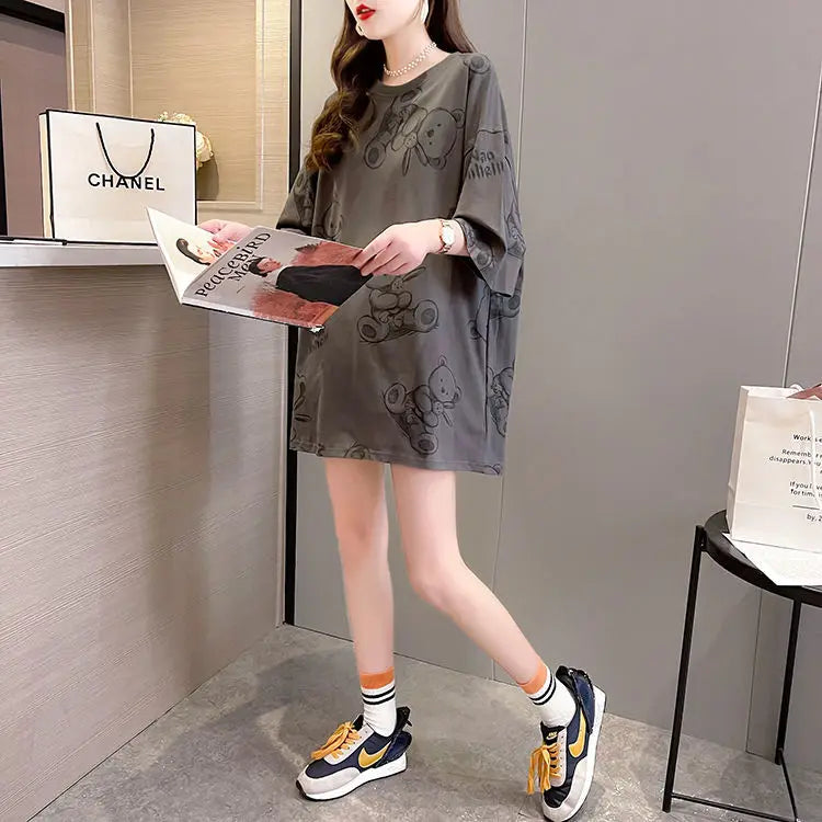 Plus Size Women’s Cartoon T-Shirt | Summer Loose Fit Top | Korean Style Short Sleeve Round Neck