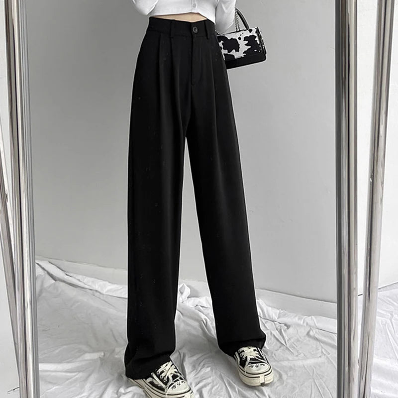 Women's Wide Leg Suit Pants | Spring Casual Straight Leg Trousers | Classic High Waisted Solid Slacks