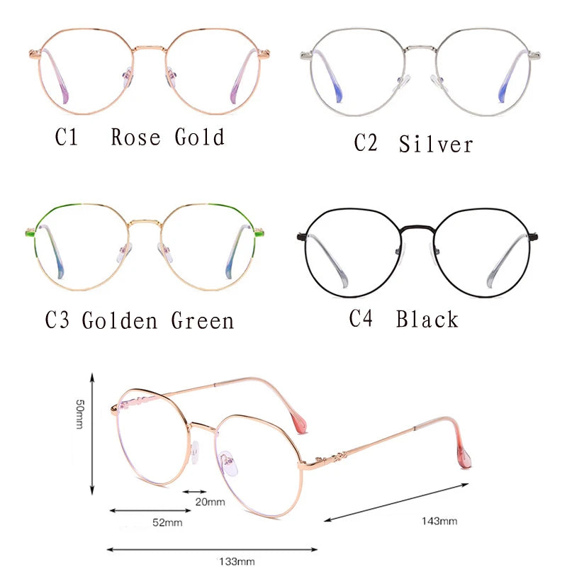 Anti Blue Light Metal Polygon Myopia Glasses – Unisex Computer Optical Eyeglasses for Women & Men | Goggle Style