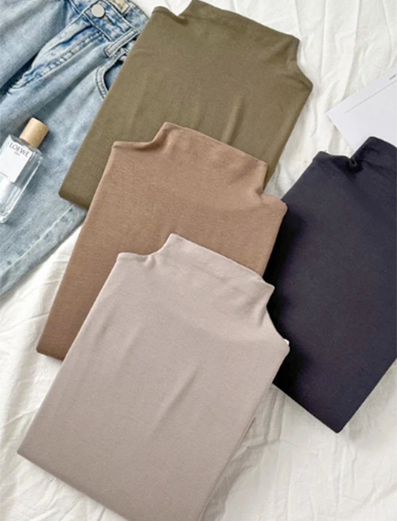 Women’s Solid Half-High Collar Sweater | Autumn Winter Long Sleeve Pullover | Casual Slim Bottoming Top