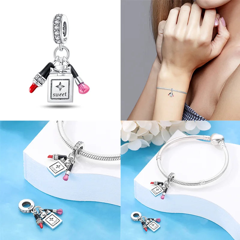 925 Sterling Silver Perfume Bottle Charm Bead – Fits Pandora Bracelet DIY Jewelry Gift for Women