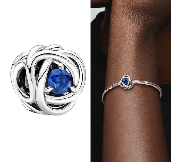 Silver S925 Twelve Month Birthstone Heart Eternity Charms | Fit Original Bracelet | Women’s DIY Fine Jewelry Beads