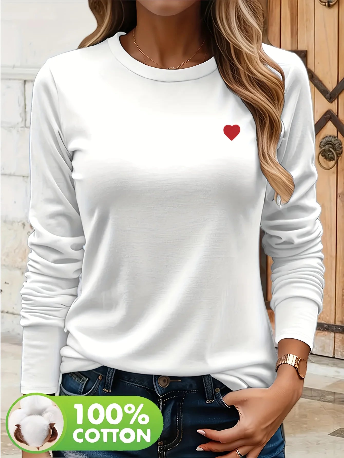 Women’s Heart Long Sleeve T-Shirt ❤️ 100% Cotton Autumn Winter Top ✨