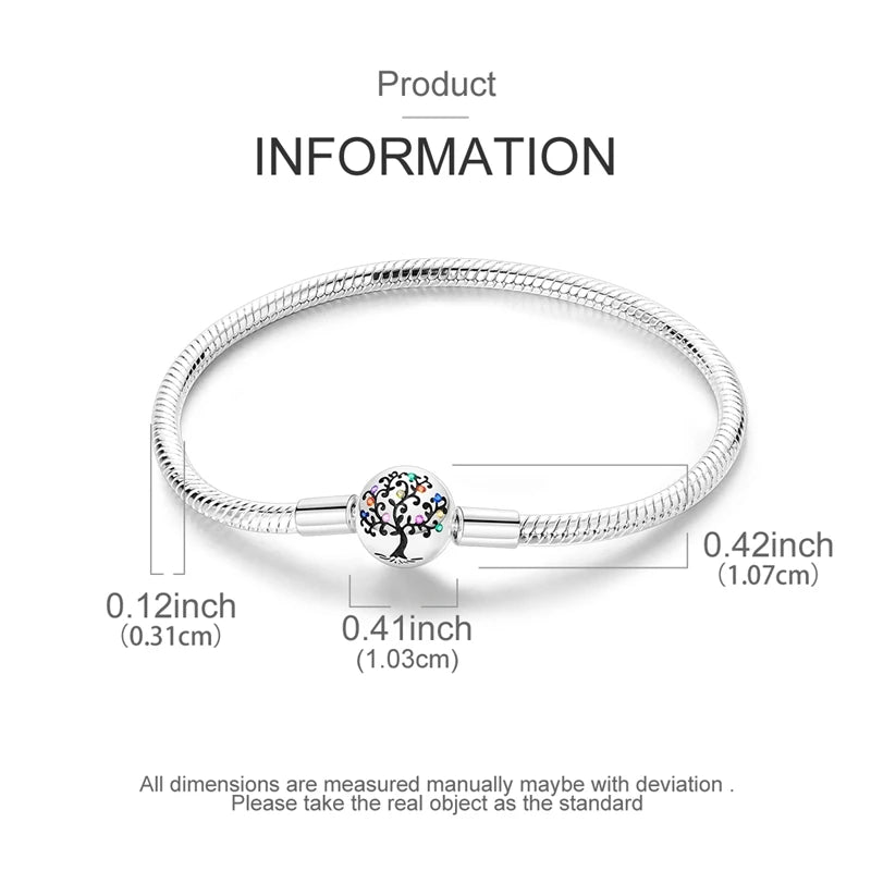 925 Sterling Silver Heart Moon Sun Clasp Charm Bracelet | 17–20CM Original Bracelet for Women | Fits Pandora DIY Beads Jewelry