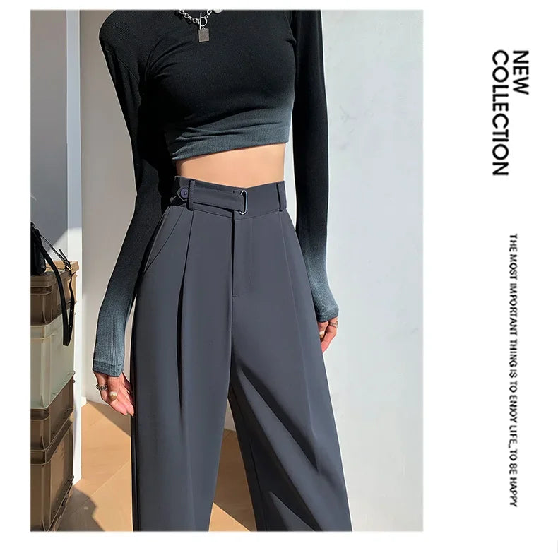 Office Ladies Casual Wide Leg Pants – Women’s Elegant High Waist Loose Trousers Spring Summer 2025
