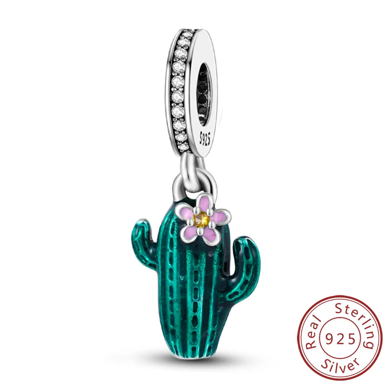 New 925 Sterling Silver Four-Leaf Clover Green Charm Bead | Lucky Pendant for Original Bracelet Jewelry Gift