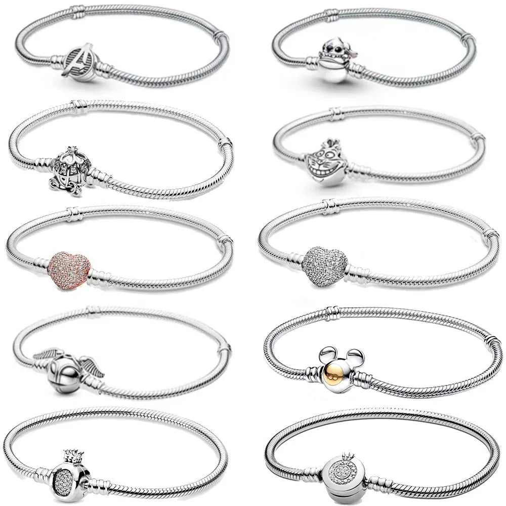 S925 Sterling Silver Crown Mickey Snake Bone Bracelet | Women’s DIY Gift