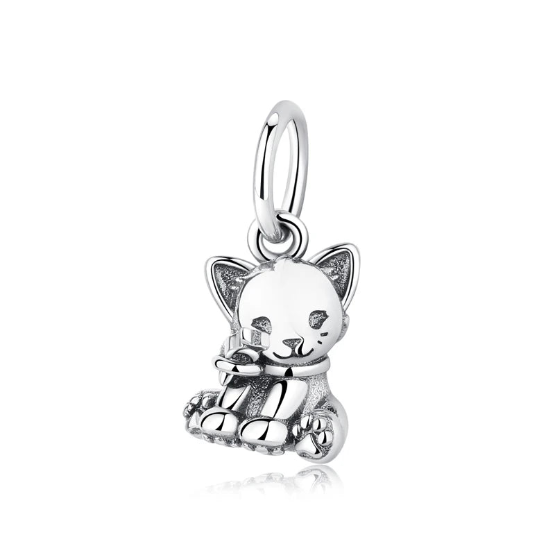 925 Sterling Silver Love Pets Dog Cat Paw Print Charm Beads for Women