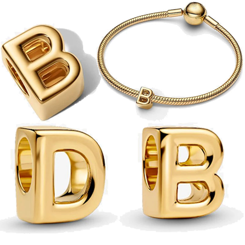 925 Sterling Silver A–Z Alphabet Letter Charms | Gold & Silver Beads for Women DIY Bracelet Jewelry