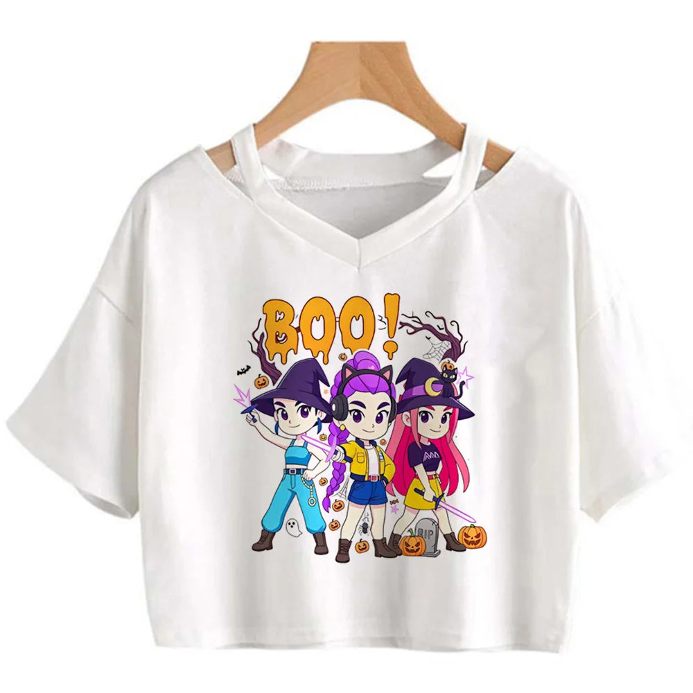 Kpop Demon Hunters Girls Crop T-Shirt – Women’s O-Neck Summer Y2K Punk Sleeveless Top
