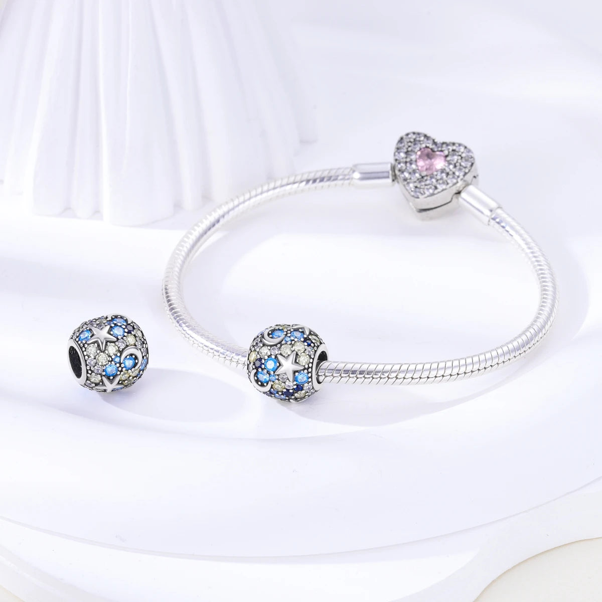 Silver Plated Colorful Glowing Moon & Stars Rainbow Dangle Charms | Fit Original Bracelet & Necklace | Women’s Jewelry Beads