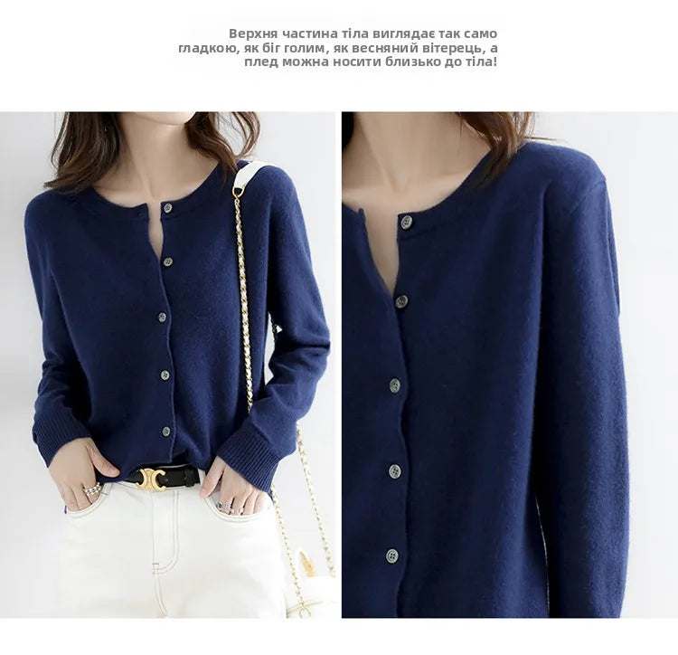 Off-Season Knitted Open Cardigan – Women’s Loose Round Neck Outerwear | Large Size Sweater for Spring & Autumn