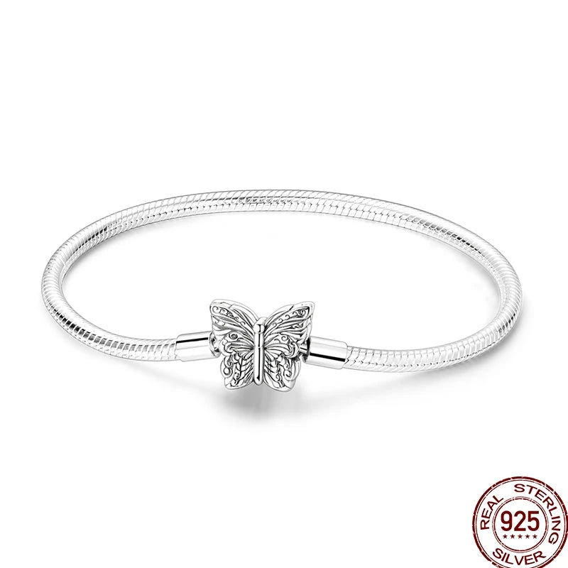 925 Sterling Silver Heart Moon Sun Clasp Charm Bracelet | 17–20CM Original Bracelet for Women | Fits Pandora DIY Beads Jewelry