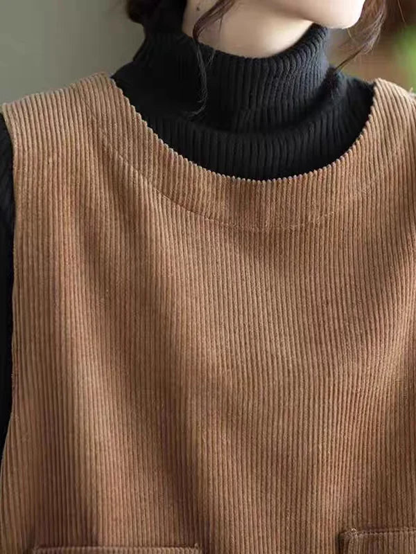 Artistic Corduroy Overall Dress for Women – H-Line Casual Wear, Medium Stretch Comfortable Autumn Season Single Piece