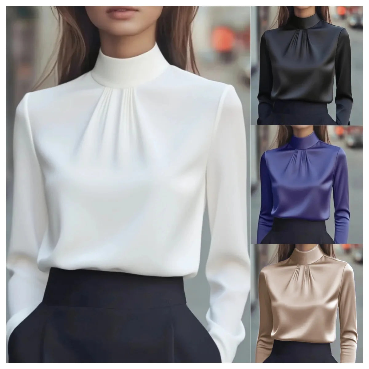 Elegant Women’s Turtleneck Shirt 🌿 Khaki Pullover Korean Fashion Top ✨