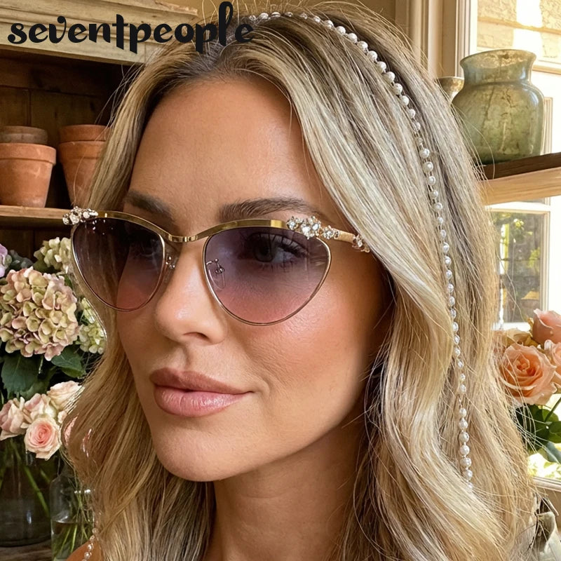 Sexy Cat Eye Punk Sunglasses for Women 2025 – Luxury Brand Metal Rhinestones Sun Glasses | Trendy Classic Shades for Ladies