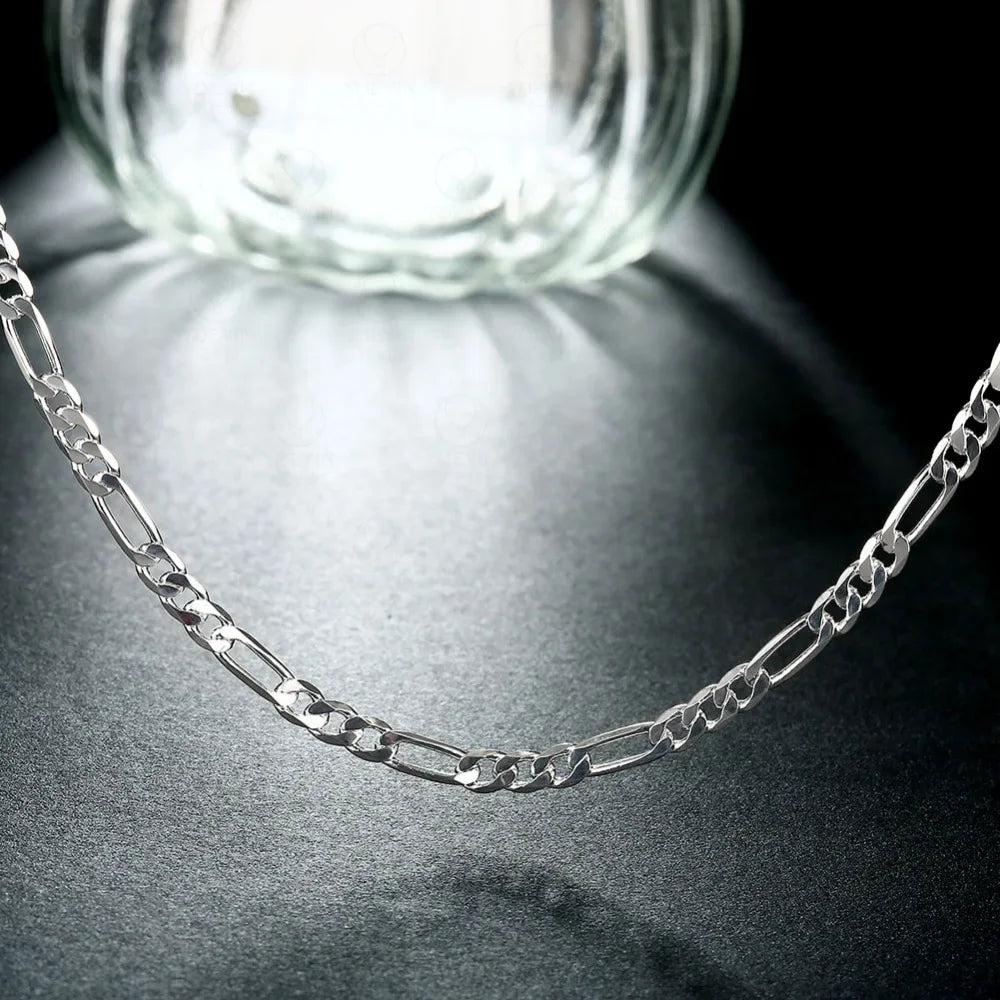40-75cm 925 Sterling Silver 4mm Figaro Chain Necklace for Men & Women – Long Hip Hop Jewelry Gift