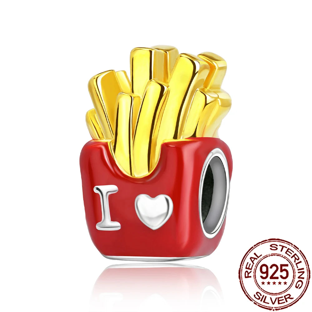 2025 New 925 Sterling Silver Coffee, Cake, Fruit & Burger Charms | Fit Pandora Bracelet & Necklace DIY Jewelry