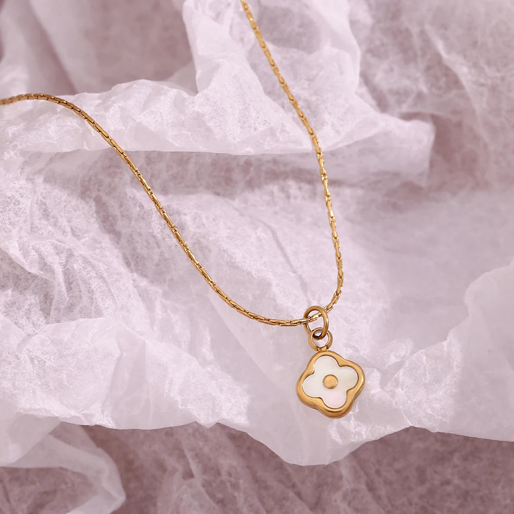 E.B.belle Mini Shell Flower Pendant Necklace – 18K Gold Plated Stainless Steel Jewelry for Women