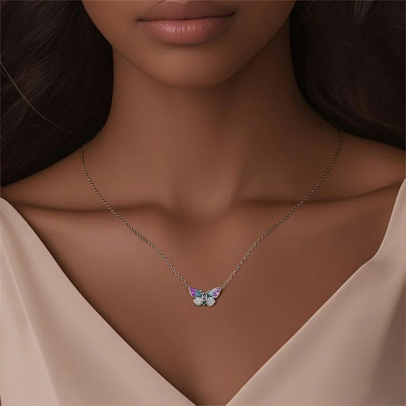 2025 New 925 Sterling Silver Heart & Butterfly Zircon Necklace | Women’s Simple Elegant Jewelry Gift for Anniversary & Birthday