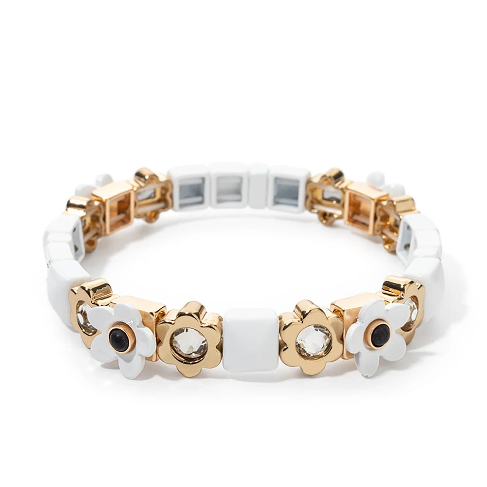 Gold Flower Charm Beaded Bracelet for Women | Boho Summer Jewelry Gift 2023