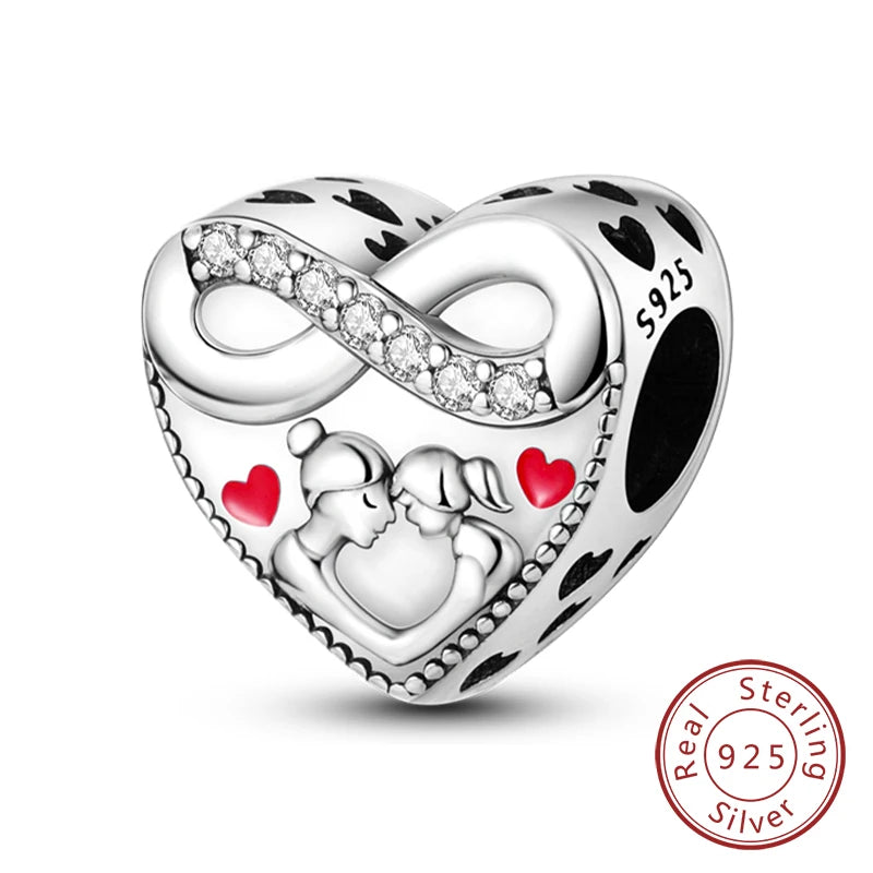 New 925 Sterling Silver Family Sister Love Heart Charm Bead | Original Bracelet DIY Jewelry Gift for Women