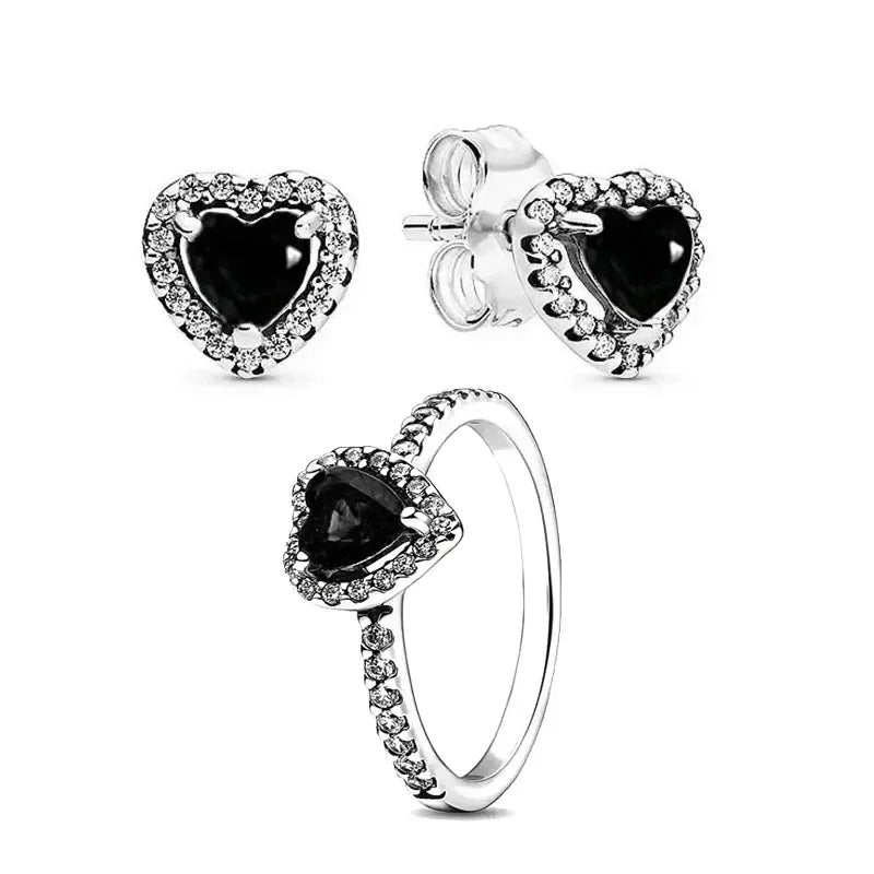 925 Sterling Silver Women’s Jewelry Set | Pink Heart Earrings, Ring & Necklace | Sparkling Luxury Holiday Gift