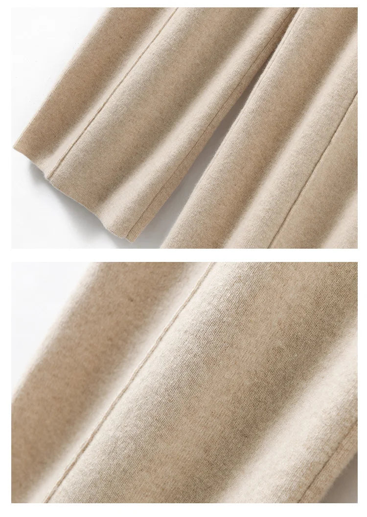 High Waist Knitted Wool Wide Leg Pants – Extended Length Drawstring Casual Loose Slimming Trousers for Autumn & Winter