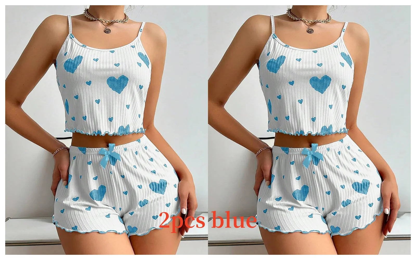 Women’s 2-Piece Pajamas Set – Short Tank Top & Shorts Sleepwear, Soft Casual Ventilated Loungewear with Love Print