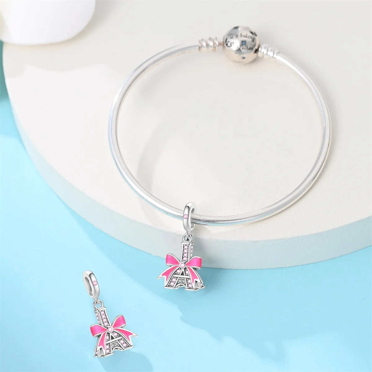 Romantic Pink Flowers 925 Sterling Silver Charms | Bag Lipstick Heart Bow Rose Bead Fit Original Bracelet DIY Jewelry Gift