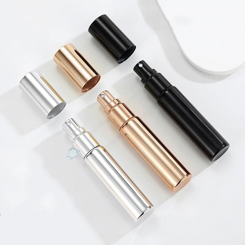6PCS 5ML/10ML Portable UV Glass Perfume Bottles – Refillable Mini Spray Bottles with Aluminum Atomizer | Travel Size