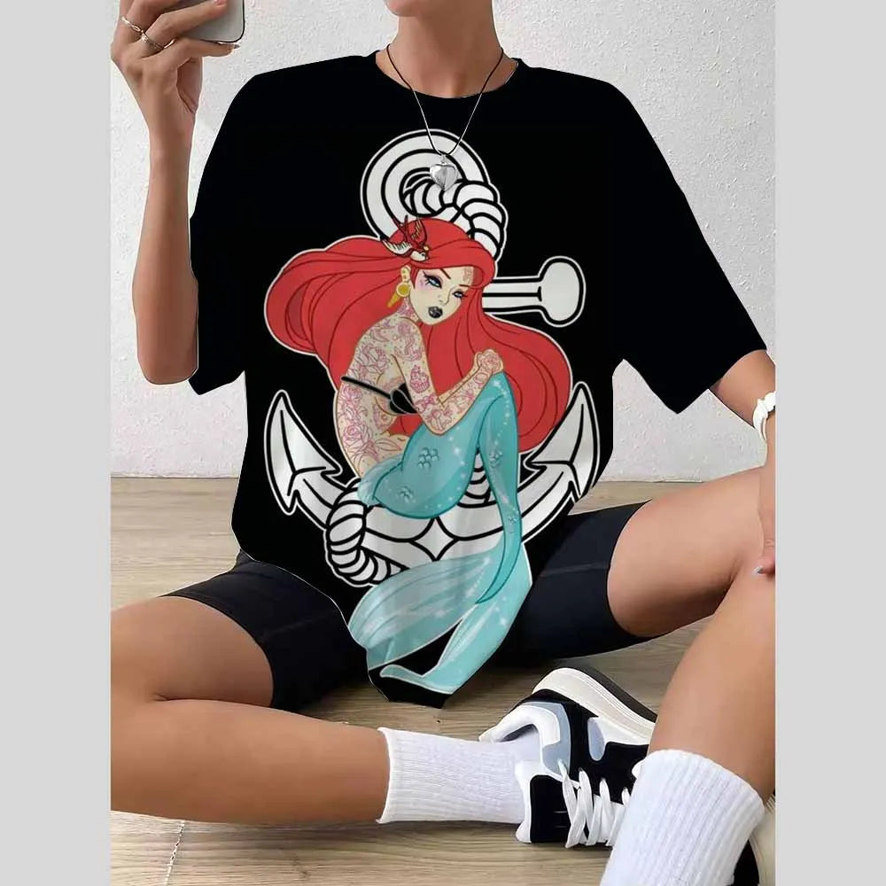 Women’s 2025 Trend Top – 3D Disney Princess Print T-Shirt / Blouse Fashionable Summer 👗✨