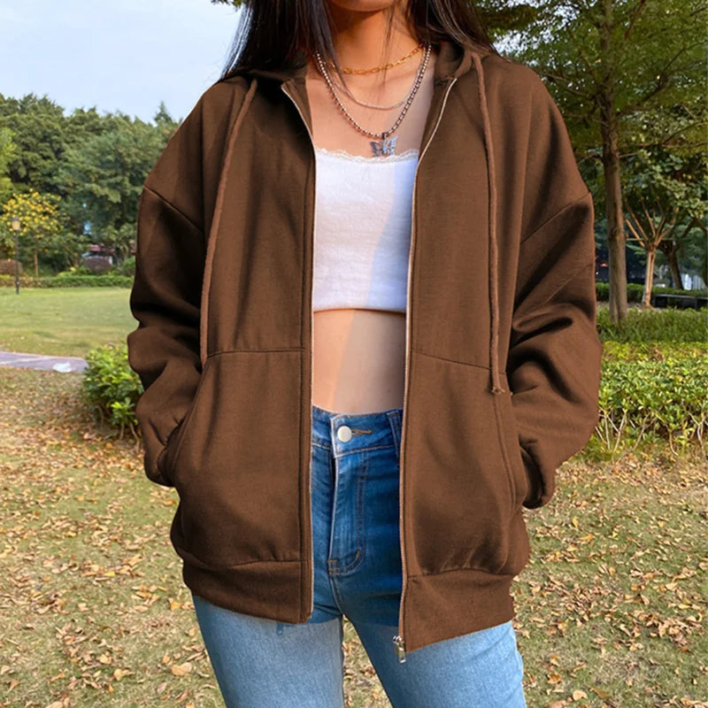 Autumn Fleece Hoodie for Women | Solid Color Korean Fashion Sweatshirt | Long Sleeve Top with Drawstring & Pockets
