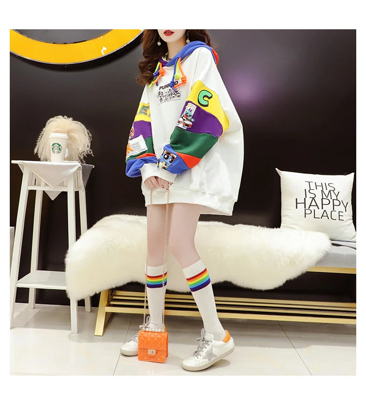 Plus Size Women’s Hoodie – Fleece-Lined Mid-Length Jacket | Autumn Winter Trendy Korean Style Long Sleeve Sweatshirt