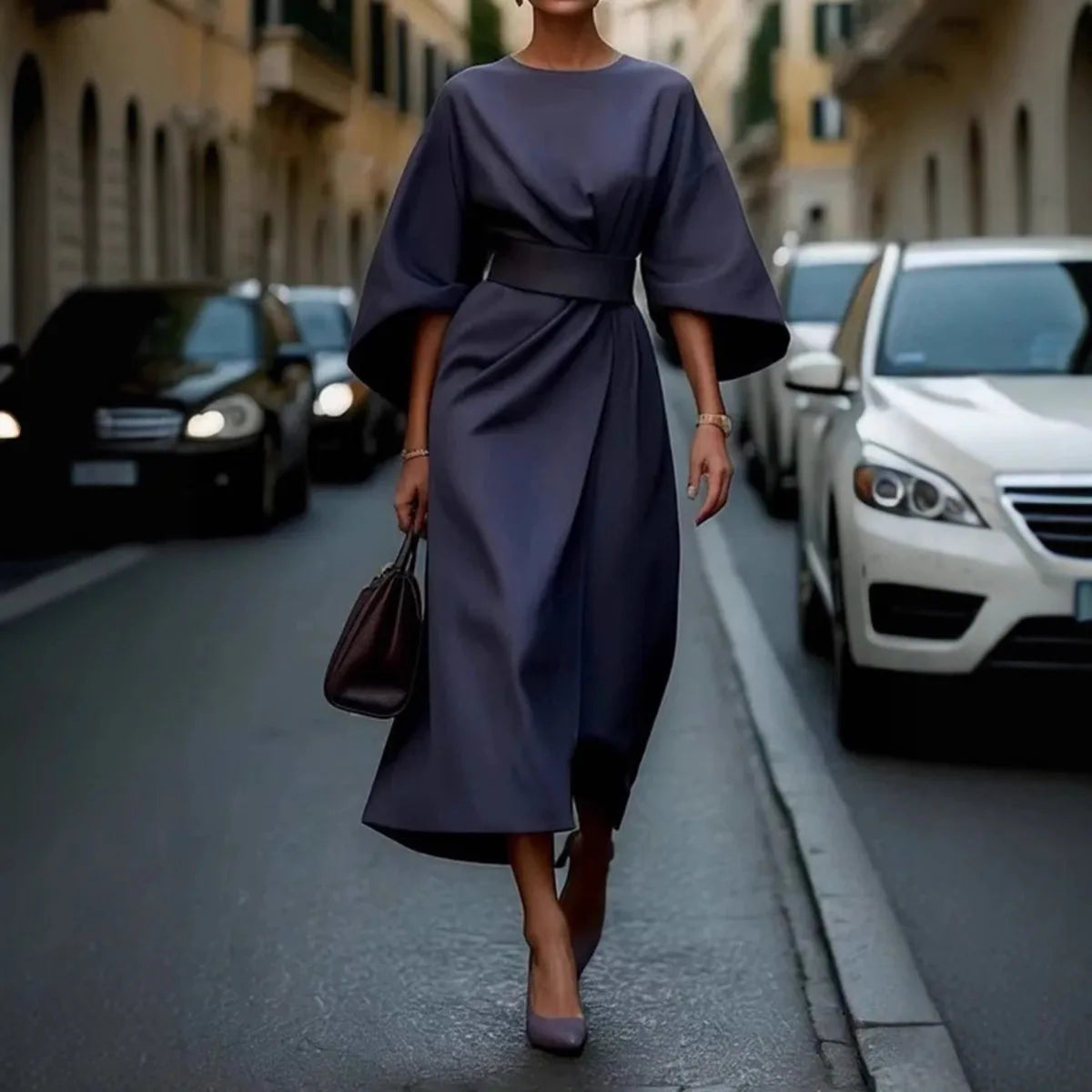 Elegant Long Sleeve Black Maxi Dress for Women | 2025 Loose O-Neck Casual Fashion Long Dress