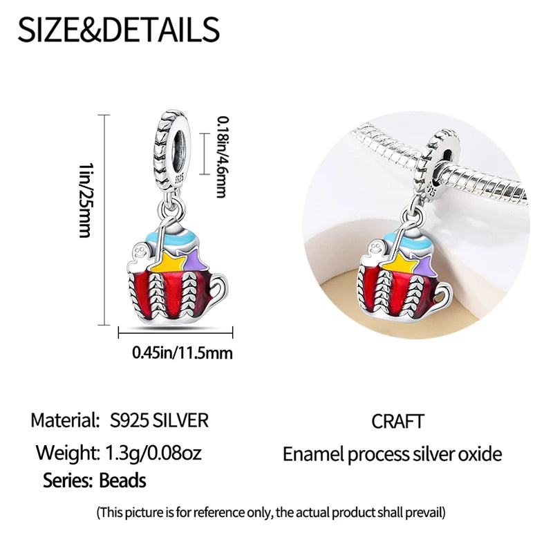 925 Sterling Silver Chocolate & Coffee Charm Beads | Fits Original Pandora Bracelet | DIY Jewelry Souvenir Gift