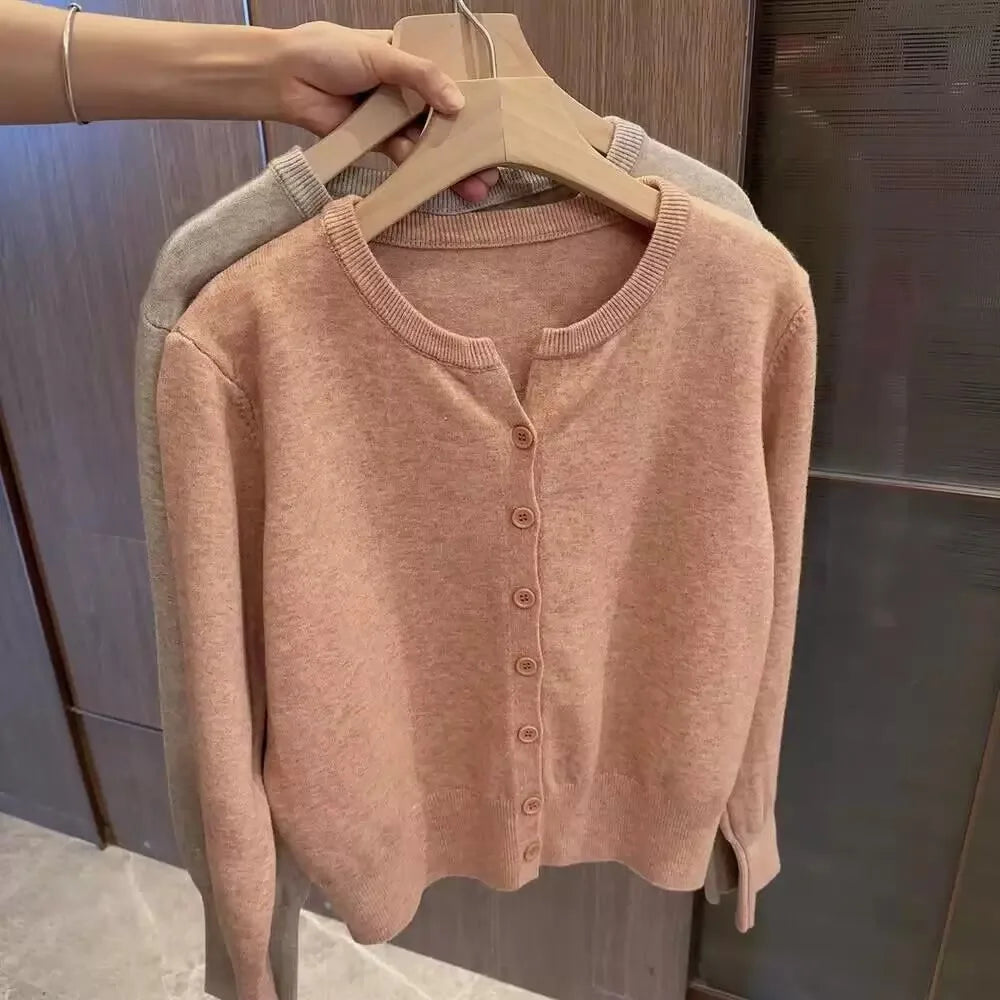 Soft Woolen Knitted Cardigan for Women – Loose Fit V-Neck Korean Style Sweater Jacket, Spring 2024 Outerwear