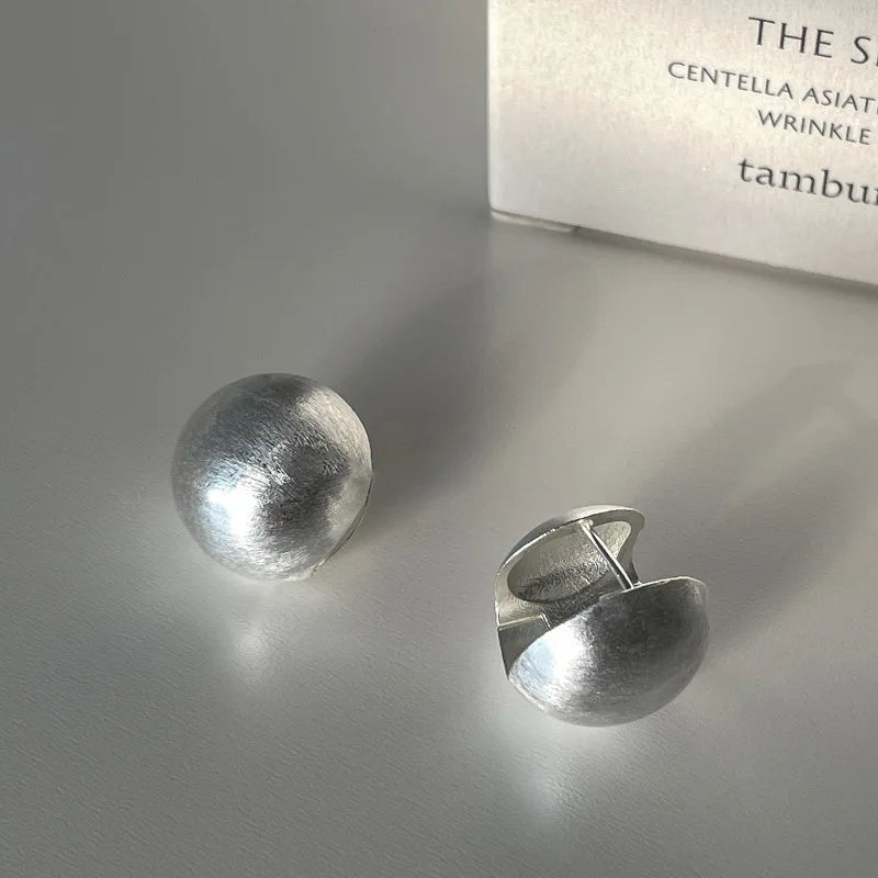 New 925 Sterling Silver Hoop Earrings – Matte Circle Geometric Punk Clip Earrings for Women & Girls