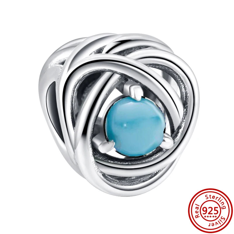 New 925 Sterling Silver Birthstone Beads | Crystal Eternity Circle Charm for Original Bracelets & Necklaces DIY Jewelry