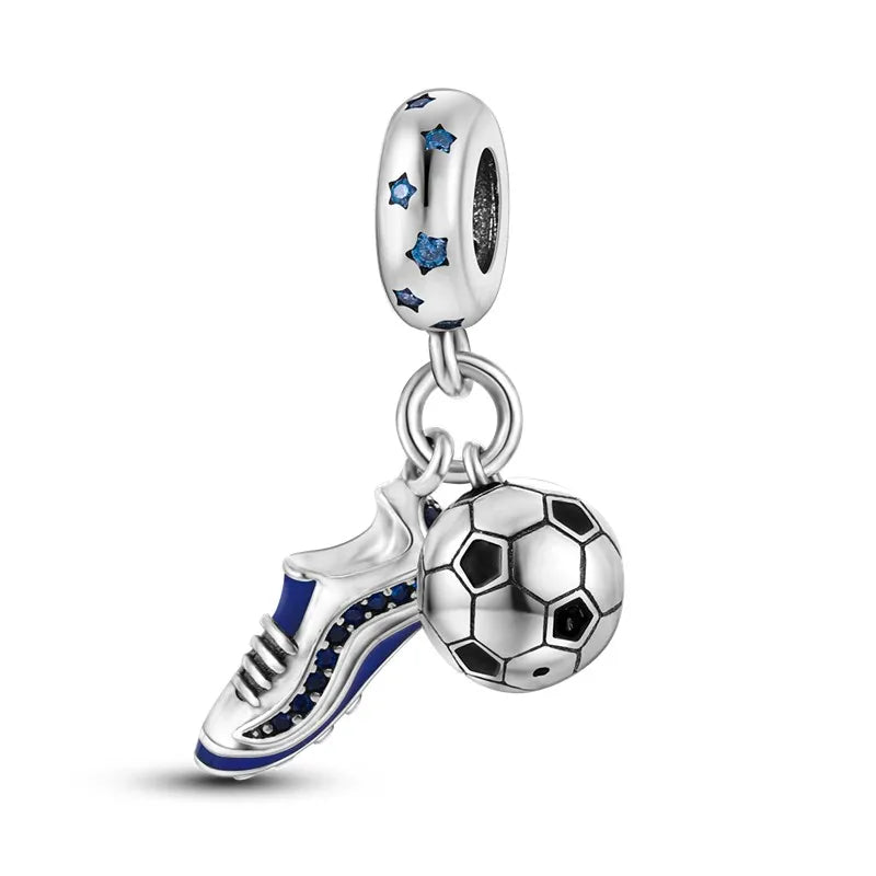 925 Sterling Silver Love Football Cup Charm Beads – Sport, Beer & Travel Pendants Fit Original Pandora Bracelet & Necklace
